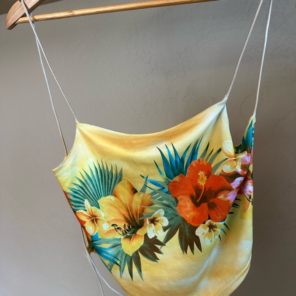 Floral Satin Cowl Neck Camisole Top - Yellow Floral